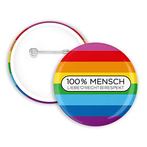 100% Mensch - Regenbogen Button | 38mm