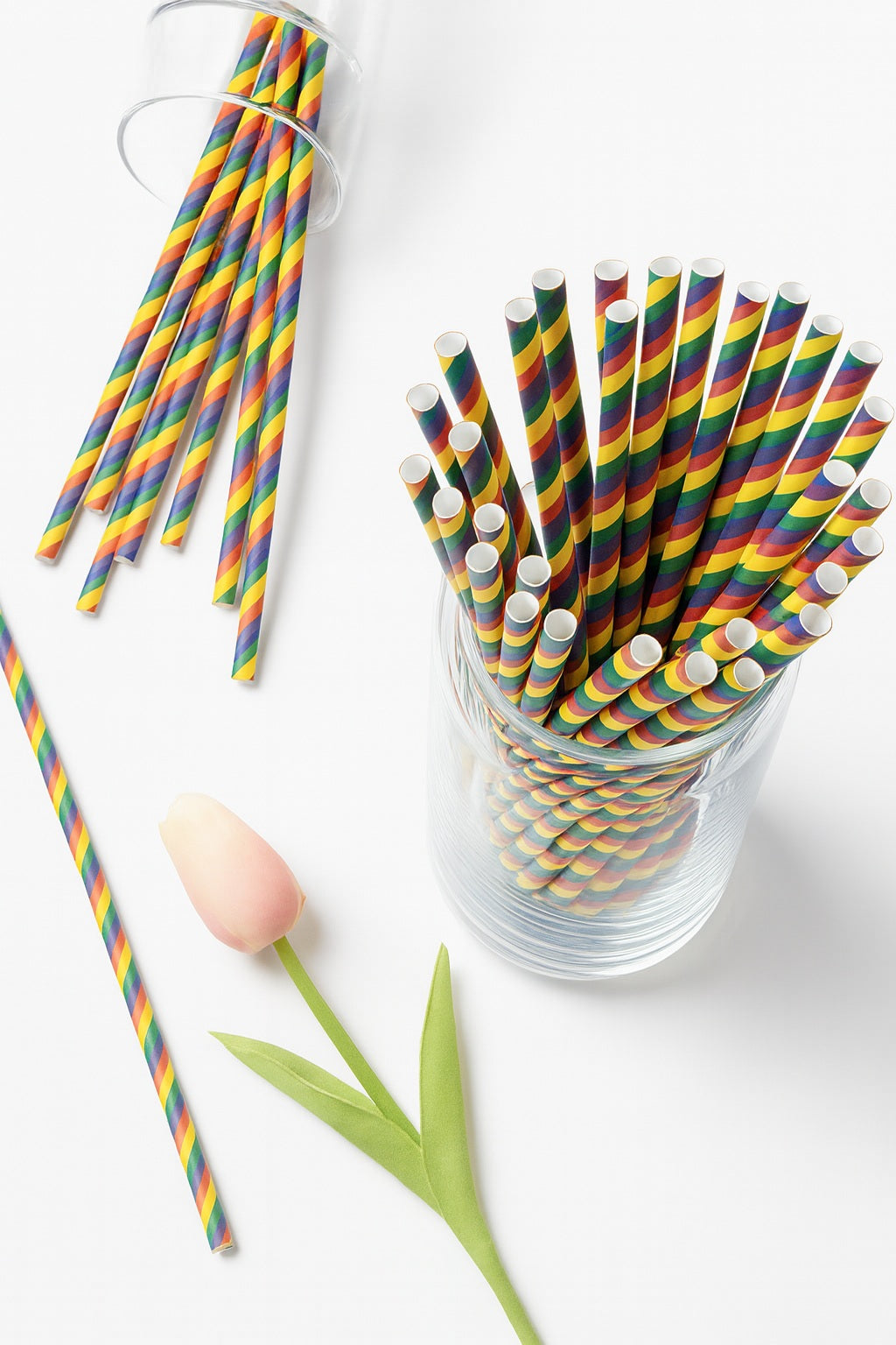 10 Stück - Regenbogen Strohhalme aus Papier