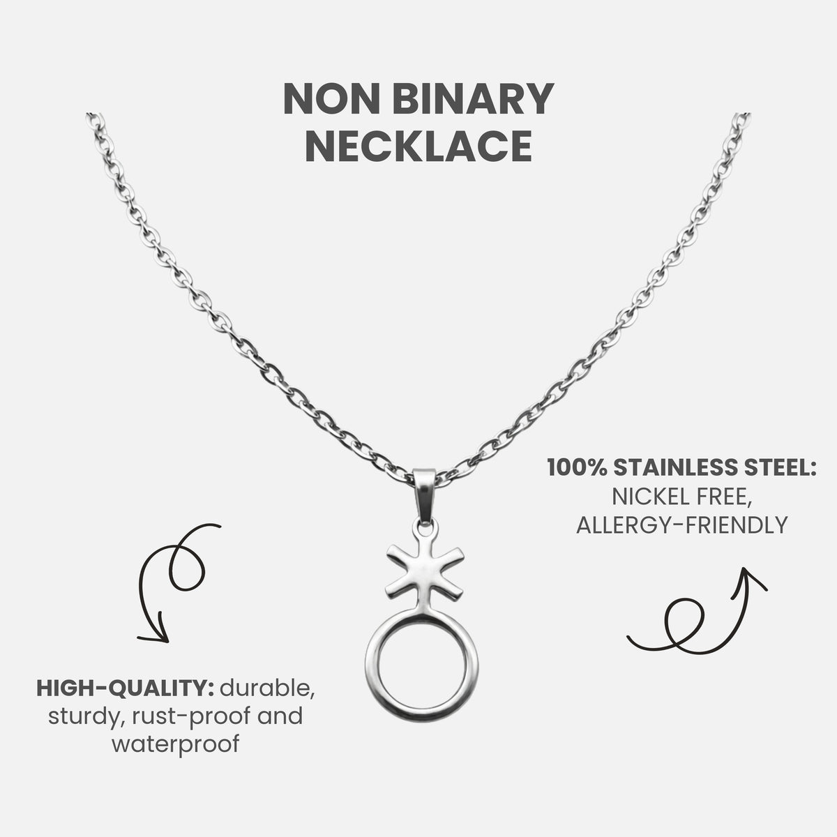 Non-binary necklace (silver) with gender symbol pendant
