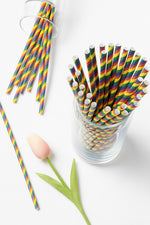 10 Stück - Regenbogen Strohhalme aus Papier